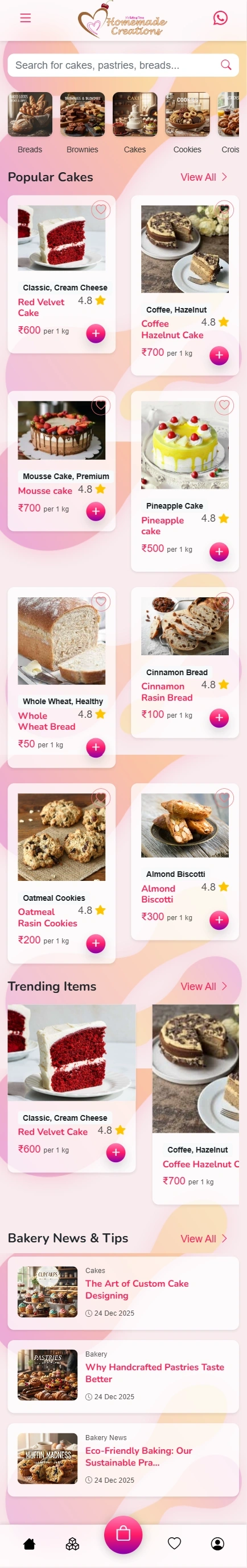 Full page screenshot preview of Homemade Creations website